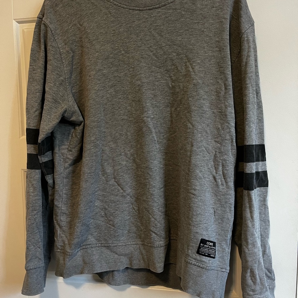 Jack & Jones Gray Crewneck Sweater with Black Stripes